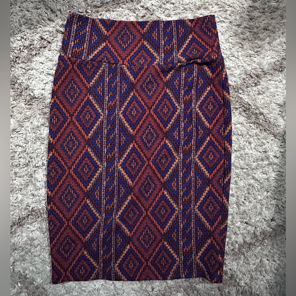 LuLaRoe Blue and Red Midi Pencil Skirt